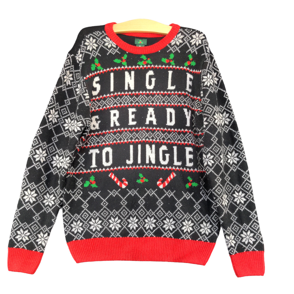 Single & Ready To Jingle Women's Ugly Christmas Sweater Multi Medium Crew Neck